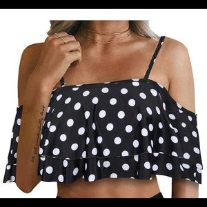 Swim Polka Dots Top shoulder hanging sleeves